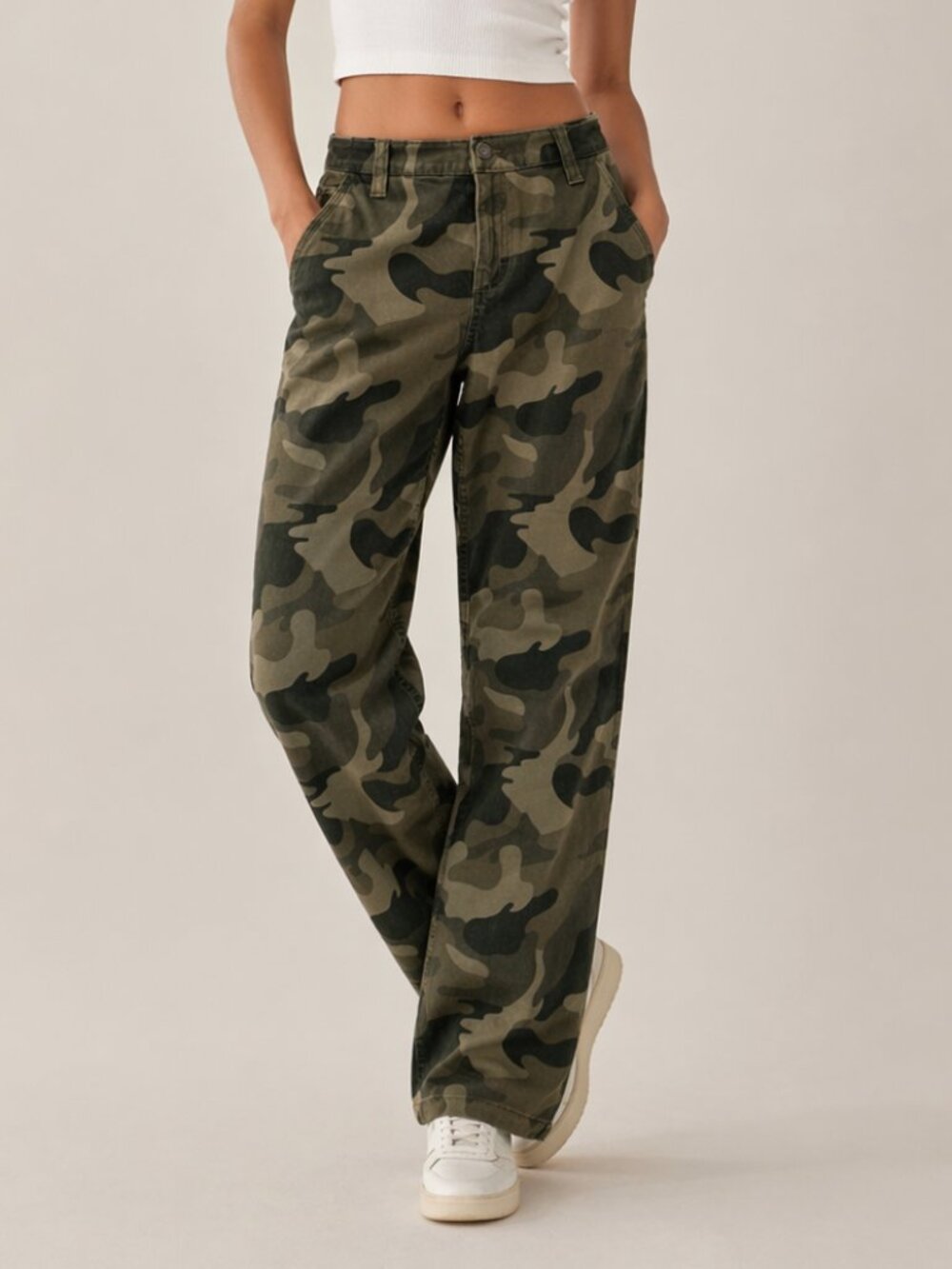 Hollister Camo Cargo Pants High Rise Utility Dad Jeans Y2K Streetwear W25